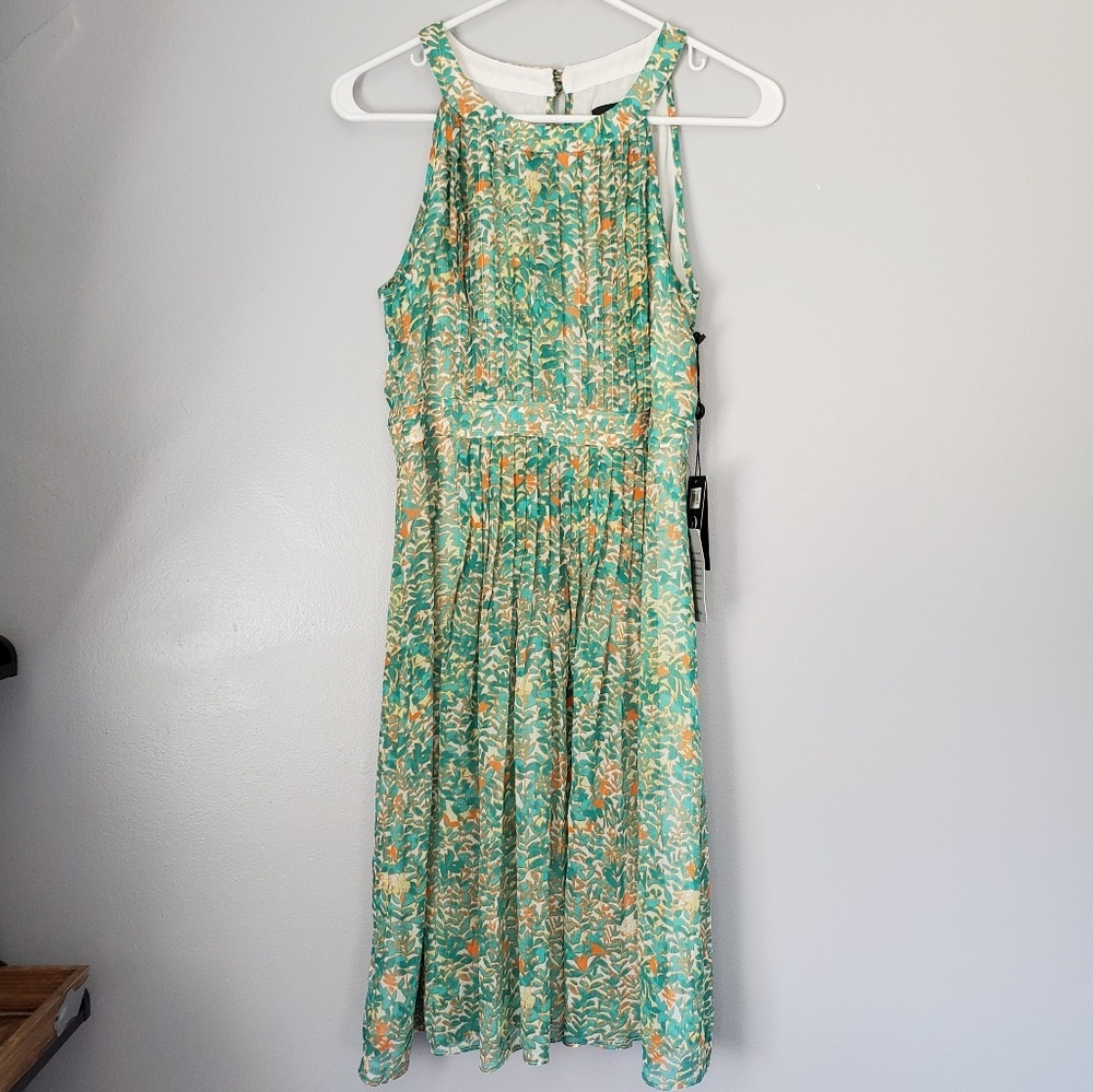 Adrianna papell halter pleated chiffon dress NWT